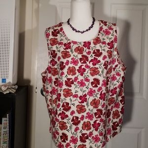 Anna Ocean floral print on white silk top XL